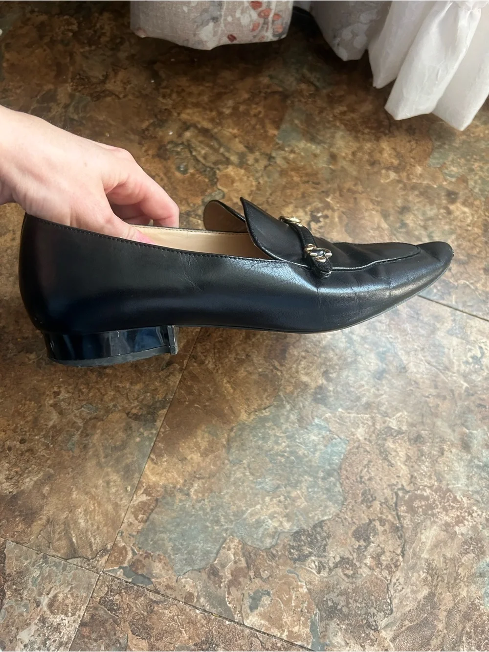 COACH Black Leather Loafers with Gold-Tone Horsebit